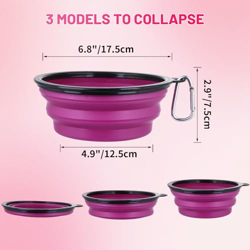 Image of SLSON Dog Bowl Pet Collapsible Bowls, 2 Pack Collapsible Dog Water Bowls for Cats Dogs, Portable Pet Feeding Watering Dish for Walking Parking Traveling with 2 Carabiners (Large, Pink+Purple),Silicone