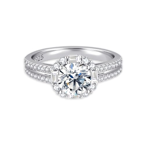 Moissanite Rings for Women, Engagement Promise Rings for Her, D Color VVS1 Lab Created Moissanite Wedding Band 18K White Gold Plated Eternity Moissanite Bridal Set Elegant Valentines Day Gifts