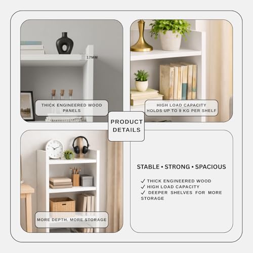 Image of ECOLINE Book Shelf for Home Library with Assembly | Laminated Engineered Wood Storage Rack for Living Room, Office, Kitchen, Bedroom (White, 3 Layer)