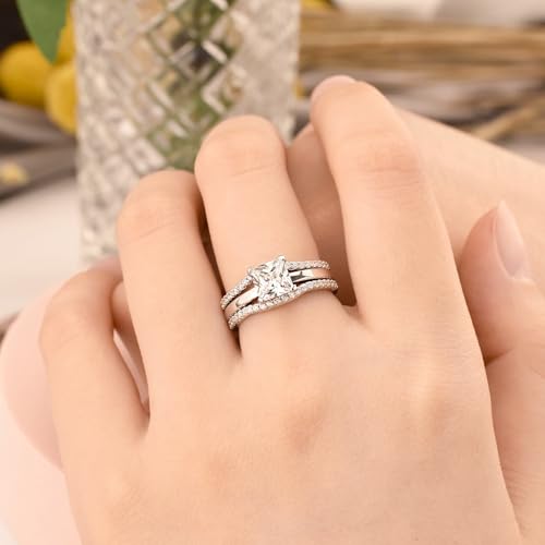 14K White Gold Finish 2.20Ct Princess Cut White Diamond Wedding Enhancer Wrap Set Ring 925 Sterling Silver2