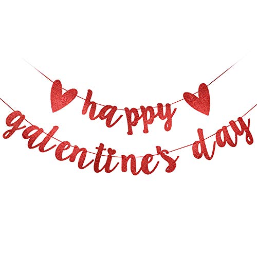 Red Glitter Happy Galentines Day Banner Galentine's Day Banner Galentines Banner Decorations for Happy Galentine’s Day Party Decorations