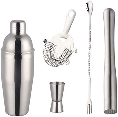 Buyerstar - Juego de bar de 5 piezas de mixología, juego de coctelera, juego de herramientas de barra para el hogar y el profesional - Coctelera de