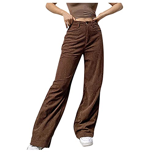 OutTop01 Corduroy Pants for Women Mid Waist Wide Leg Straight Loose Trousers Vintage Y2k Fashion Baggy Harem Pants (Brown, M)