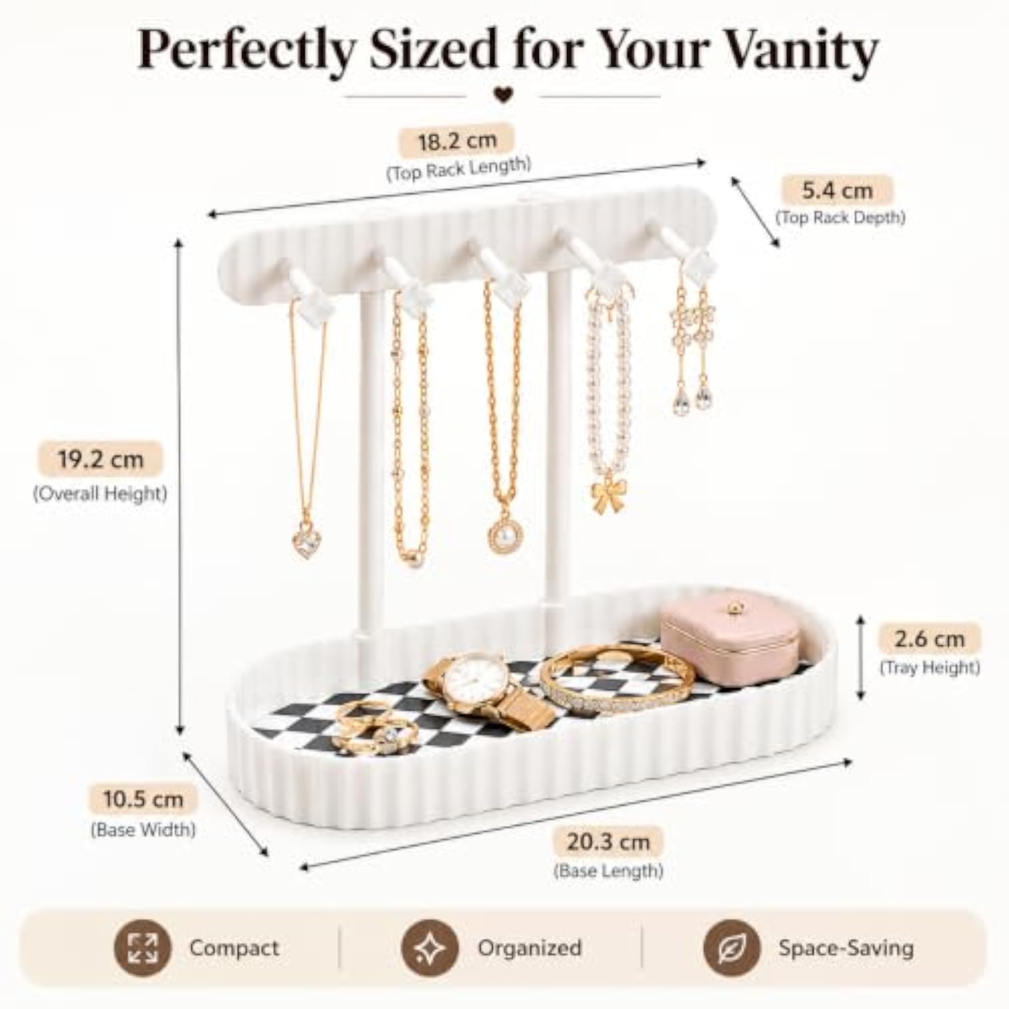 Jewellery Organizer with Hanging Hooks & Storage Tray