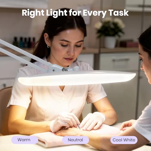 Image of Neatfi XL 2200 Lumens 20W LED Desk Lamp with Clamp - Adjustable Color Temperature | 4-Level Dimmable Light | Home Office, Crafts & Workbench | 20-Inch Wide Head (White, CCT with Base)