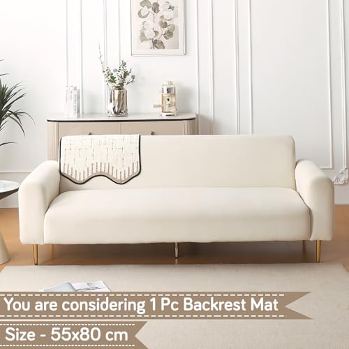 Image of HOKIPO 1 PC Backrest Mat for Sofa Cover | Luxury Supple Soft Wavy Mat with Anti Slip Backing, Cream Brown (AR-6217-CRBR)