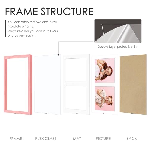 Image of DUENPY 8.5x11 Double 5x7 Picture Frame Double Picture Frame Displays Two 5x7 inch Photos Available Horizontal Wall Mounting Display and Vertical Pink