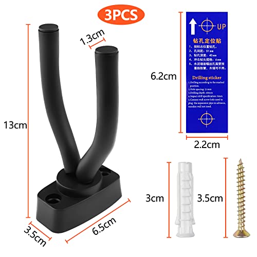 Fousenuk 3 stück Gitarrenhalter Wandhalter, Gitarren Haken Schwarz Gitarrenständer Wand Halterung, Gitarren Wandhalterung für Akustikgitarre, klassische Gitarre, E-Gitarre, Bass, Ukulele