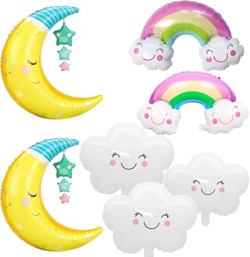 7 Pcs Moon Cloud Rainbow Mylar Balloons for Birthday Party Baby Shower Bridal Shower Party Decoration