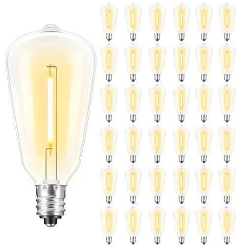MAXvolador 36 Pack ST38 LED Replacement Bulbs for Outdoor String Light, E12 LED Shatterproof Bulb Dimmable for Patio Backyard, Waterproof, Warm White 2700K