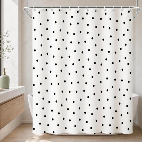 TheBlackSpot Polka Dot Shower Curtain Black and White Small Circle Bath Curtains Decor Sets Grommet with Hooks 72W x 72H inches
