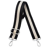 Lekesky Purse Strap Replacement Crossbody, Silver Buckle Black & Milk White Purse Strap for Women Adjustable Bag Straps Replacement Crossbody Straps for Handbags Shoulder Strap with Stripe