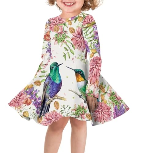 Thin Fall Dress for Girls Casual Cute Long Sleeve Swing Skater Dress Funny Print Party Outfits