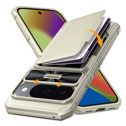 CENMASO for Google Pixel 10 Pro Case/Pixel 10 Case with Card Holder【RFID Blocking】& Sliding Camera Cover & Kickstand Full-Body Shockproof Wallet Phone Case for Pixel 10/10 Pro(Titanium)