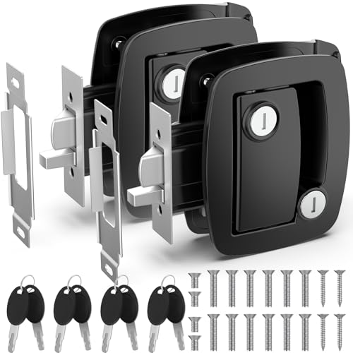 Image of BEBOBLY RV Door Lock Replacement 2 Packs, Aluminum Alloy Lighter RV Door Latch with Paddle Deadbolt & 4 Keys, 100% Metal Camper Door Locks, RV Entry Door Lock for Travel Trailers Cargo Hauler, Black