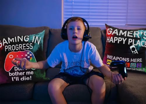 OCCdesign Gamer Gifts for Teenage Boys Men, Gaming Room Decoration, Gamer Pillow Cover and Game Socks Gifts Set, Christmas Stocking Stuffers Ideas for Teens Boys Girls Men Father Boyfriends 18" x 18"