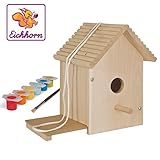 zum selber Zusammenbauen Eichhorn 100004581 Outdoor-100004581-Vogelhaus aus Holz, zum Zusammenbauen und Bemalen, inkl. Pinsel und Farben, 14x14x24cm Lindenholz, DIY, Bunt