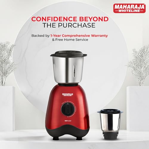 Image of Maharaja Whiteline Neo 1..2..3 Mixer Grinder | 500 W Motor, 20,000 RPM | Long Running Time, Cooler Operation | Durable Coupler, Vacuum Foothold | Stainless Steel Blades | 2 Versatile Jars