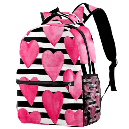 Sac à dos d'école à rayures avec cœurs pour les cours et les sorties des ados