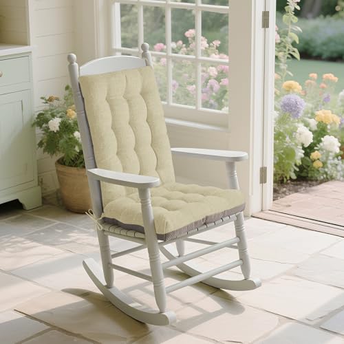 MineCozy Rocking Chair Cushion Indoor Extra Large Rocking Chair Pads High Back Non Slip Textured Seat and Back Cushion Set with Ties for Wooden Rocker 1 Pack 20x20 Inch White - Image 4