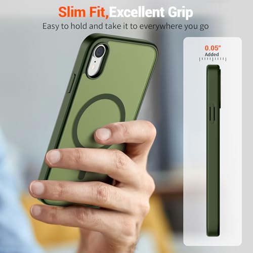 Image of SUPFINE Magnetic for iPhone XR Phone Case Cangling Green | With Screen Protector, Translucent Matte, Compatible with MagSafe, Military Grade Drop Proof, Rugged Shockproof Protective