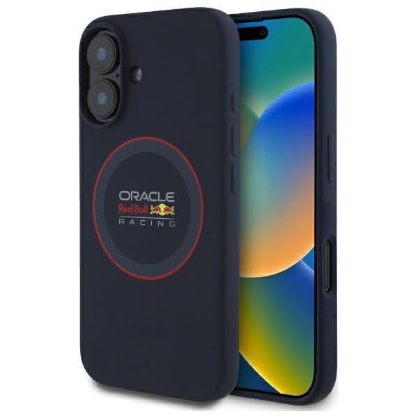 CG MOBILE Red Bull RBHMP16M24SIILVR Coque pour iPhone 16 Plus 6,7" Bleu Marine Licence Silicone Anneau Rouge Compatible MagSafe