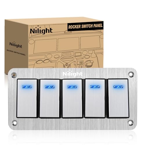 Image of Nilight 5 Gang Rocker Switch Panel 3 Pin On Off Pre-Wired Blue LED | Waterproof Aluminum Toggle Switches with DIY Stickers for 12V 24V Automotive Cars Marine Boats UTV Truck Jeeps