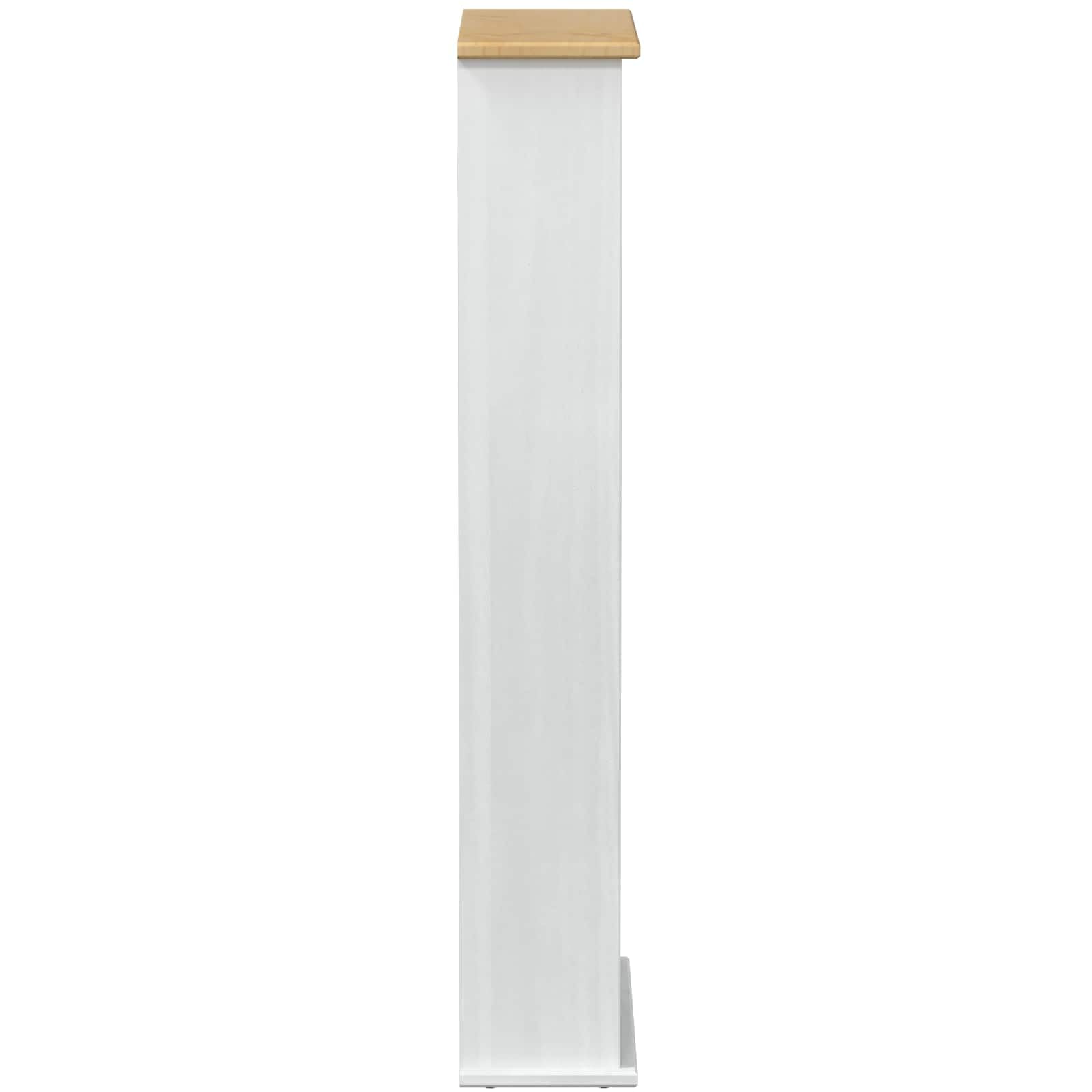 Scaffale per CD, bianco, 52 x 17,5 x 103 cm, in legno di pino massiccio, con 5 scomparti e 1 cassetto, armadietto rustico per CD per soggiorno e home office, sottile