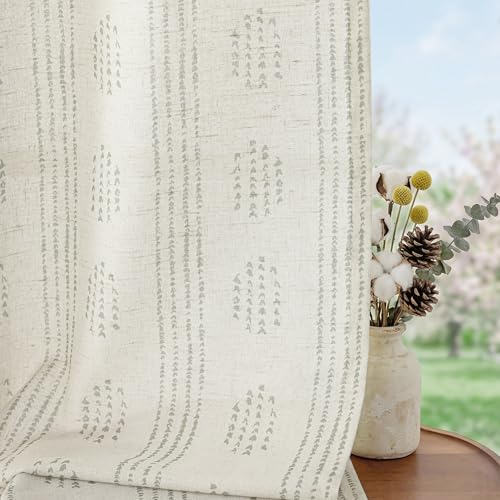 ugoutry Green Linen Boho Curtains 72 Inch Farmhouse Grommet Top 2 Panels