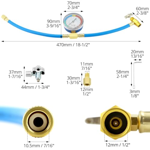 Image of QWORK R134A Refrigerator Service Hose Kit with Gauge, Piercing Valve & Self-Sealing Adapter - No Refrigerant Included