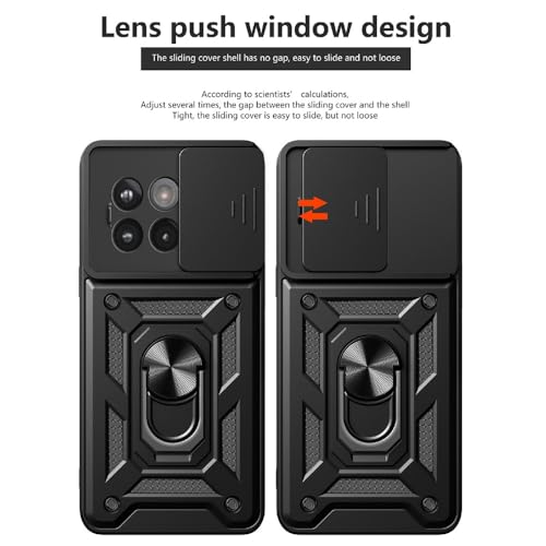 Image of Heavy Duty Back Case Cover for Oneplus 13R 5G, Shockproof Oneplus 13R Back Cover, Ring Case with Kickstand and Camera Protection Shutter - Black
