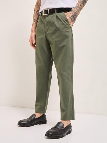 Image of THE BEAR HOUSE Men's Cotton Solid Cropped Carrrot Fit Chinos