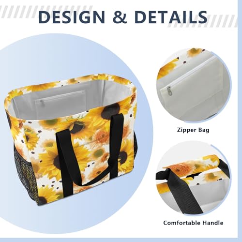 Nander Beautiful Sunflowers Foldable Tote Bag Waterproof Sandproof Women Beach Bag Handbag Gym Bag Travel Shopping Bag3