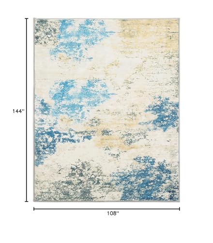 Carvapet 12x9 Area Rug for Living Room Bedroom – Washable 9 x 12 Blue Modern Abstract Carpet, Low Pile, Non-Slip, Foldable Large Area Rug with Rubber Backing