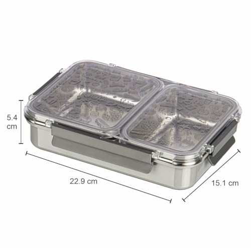 Image of Polyset Munch Mate 800 2 PARTITION - Grey Compartment Stainless Steel Lunch Box, Leakage Proof Lunch Box for School Kids and Adults Pack of 1 800ml