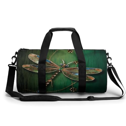 Sac de sport cylindrique imprimé libellule bijou de 45 cm pour le fitness et le week-end