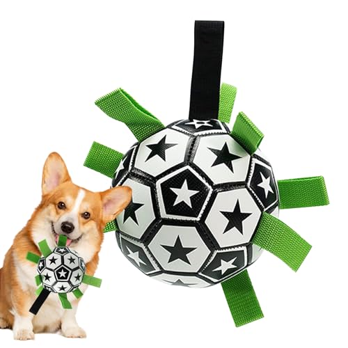 サッカーボール犬のおもちゃ、犬用サッカーボール - タグ付きドッグボール,プロのエアポンプゲームで屋外ウォータープレイ用のアップグレード可能なおもちゃペット子犬