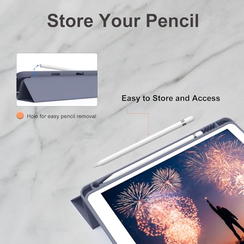 Image of Case for iPad 9th Generation 2021 / iPad 8th Gen 2020 /iPad Cover 7th Generation 2019, Silicone Case with Pencil Holder for iPad 9 /8 /7 10.2 inch, Auto Sleep /Wake, Purple