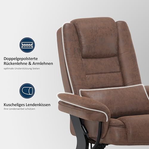 M MCombo Relaxsessel mit Liegefunktion, Lesesessel, 360° Drehbarer Fernsehsessel, mit Hocker, mit Kissen & Seitentasche, bis 120 Kg Belastbarer TV-Sessel für Wohnzimmer, 9099 (Mikrofaser, Braun) – Bild 7