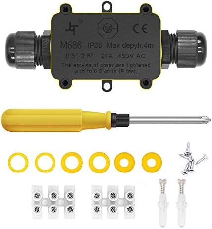 Waterproof Junction Box - IP68 Waterproof Electrical Junction Boxes Outdoor 2 Way Ø 4mm -9mm, Black Plastic Gland External Waterproof Cable Connector