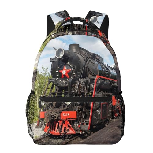 HKHEHOP Cool Retro Train Railway Backpack For School Laptop Bags Bookbag Big Casual Daypack For Student Girls Boys Kids Teens Travel Sports Work