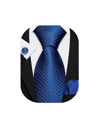 Image of Barry.Wang Mens Tie Set Plaid Check Neckties Formal Business Wedding Luxury Pocket Square Cufflinks