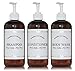 Amber Lot de 3 flacons de douche rechargeables en plastique PET avec pompes en plastique blanc, 473,6 g avec étiquettes étanches, ensemble de récipients réutilisables pour shampooing