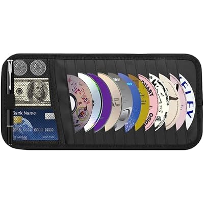 CD Visor Holder for Car, Large Capacity CD & DVD Visor Case, Vehicle Visor Storage Organizer with 12 Disc Sleeves, 1 Mesh Pocket 1 Pen Holder and & Elastic Band (Black)