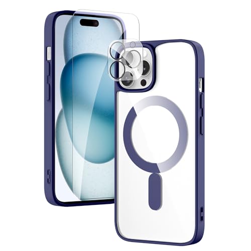 ekwh 5 in 1 Magnetic Case for iPhone 15 Pro Max, 10ft Drop-Proof Phone Case with Magnetic Ring, 2Pcs Anti-Scratch HD Screen Protector, 2Pcs Lens Protector (Modena, iPhone 15 Pro Max 6.7'') by ekwh - Used condition - US$12.27