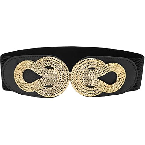 BlackButterfly Wide Elastic Vintage Cinch Retro Metal Interlock Buckle Belt (Black, US 14-16) Cover