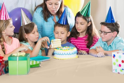 Image of Party Solids 54 Inch X 100 Feet Ivory Plastic Table Cover Roll in A Cut - to - Size Box with Convenient Slide Cutter. Cuts Up to 12 Rectangle 8 Feet Plastic Disposable Tablecloths