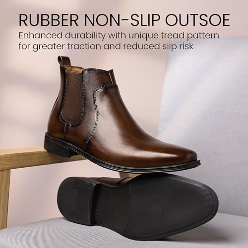 Image of Holy dove Mens Brown Chelsea Dress Boots, Slip-On Ankle Boots, Genuine Leather Casual Boots for Men, Size 8
