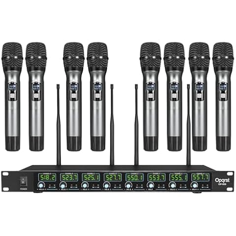 OPQRST 8 Channel Wireless Microphone System 8 Handheld Whole Metal Mic UHF 300ft Range Fixed Frequency Dynamic Karaoke DJ School Church Speaking Conference Wedding Party Cover