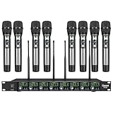 OPQRST 8 Channel Wireless Microphone System 8 Handheld Whole Metal Mic UHF 300ft Range Fixed Frequency Dynamic Karaoke DJ School Church Speaking Conference Wedding Party